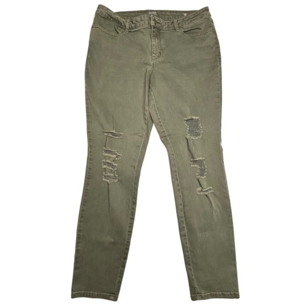 a.n.a A New Approach Distressed Jegging Olive Green Jean Pants Size 14